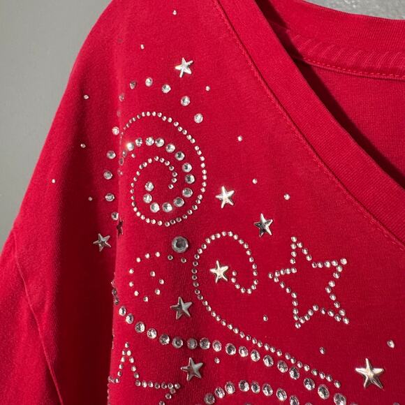 Liz & Me Catherines Red Stars Rhinestone T-Shirt - 3X (26/28) - Womens Plus Size - Picture 6 of 8